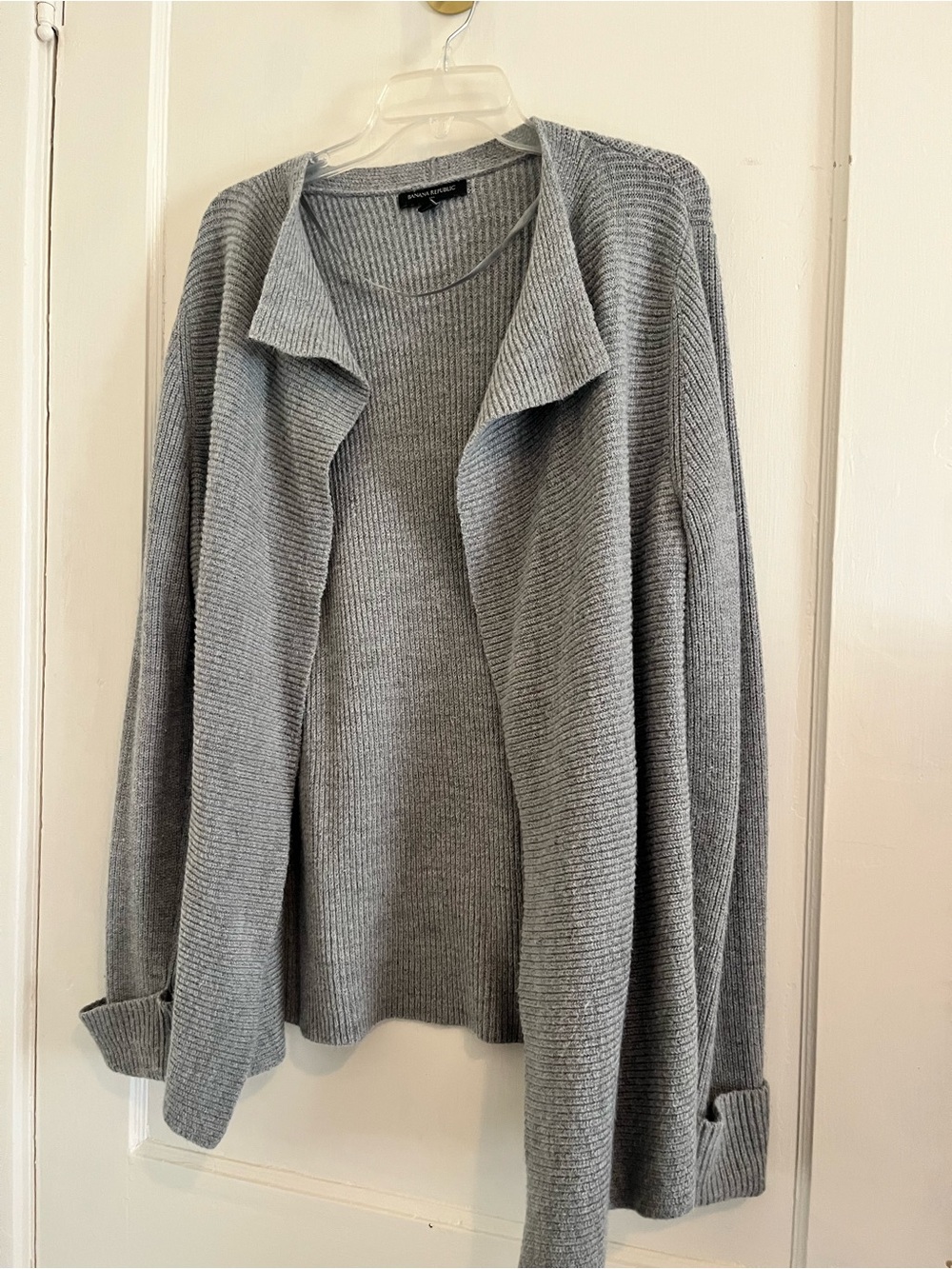 Banana Republic Light Gray Ribbed Open-Front Cardigan